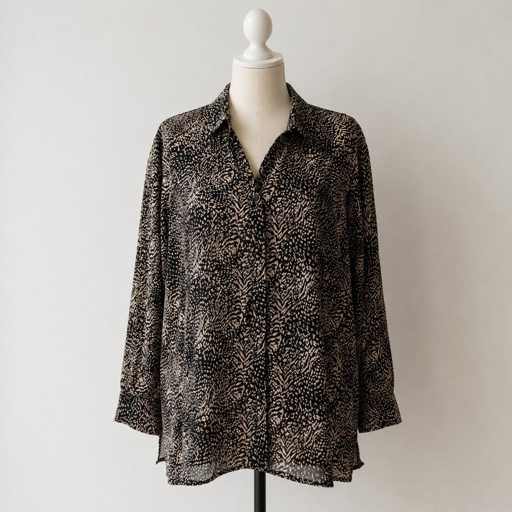 Studio C Classic Collection Plus 22W 24W Animal Print Sheer Blouse Top Shirt